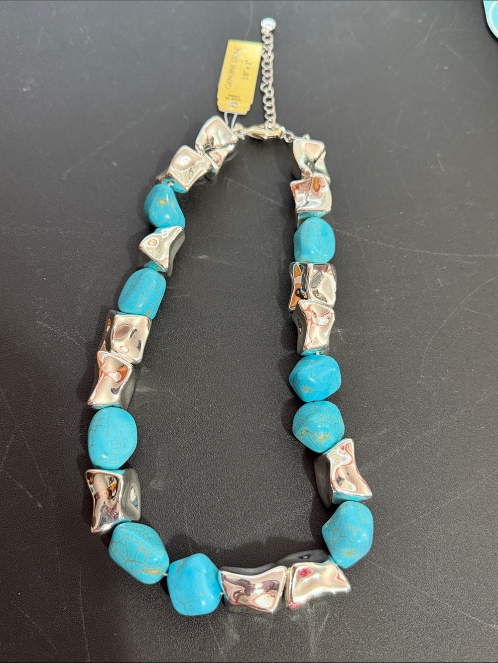 True to form sterling silver plated with chunky turquoise stone necklace